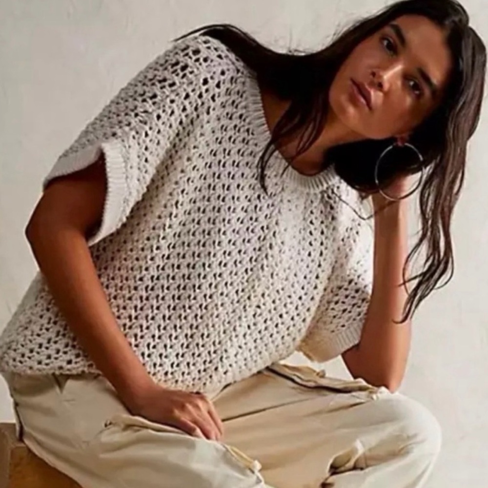Free People We the Free Open Knit Cream Sophia Sweater Tee size small